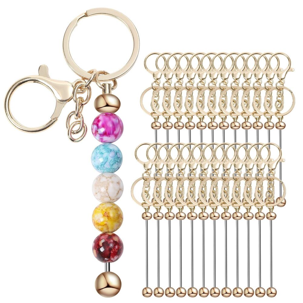 8654 24 Pcs Beadable Keychain Bars Bulk Beads for Making Blank Metal Bead